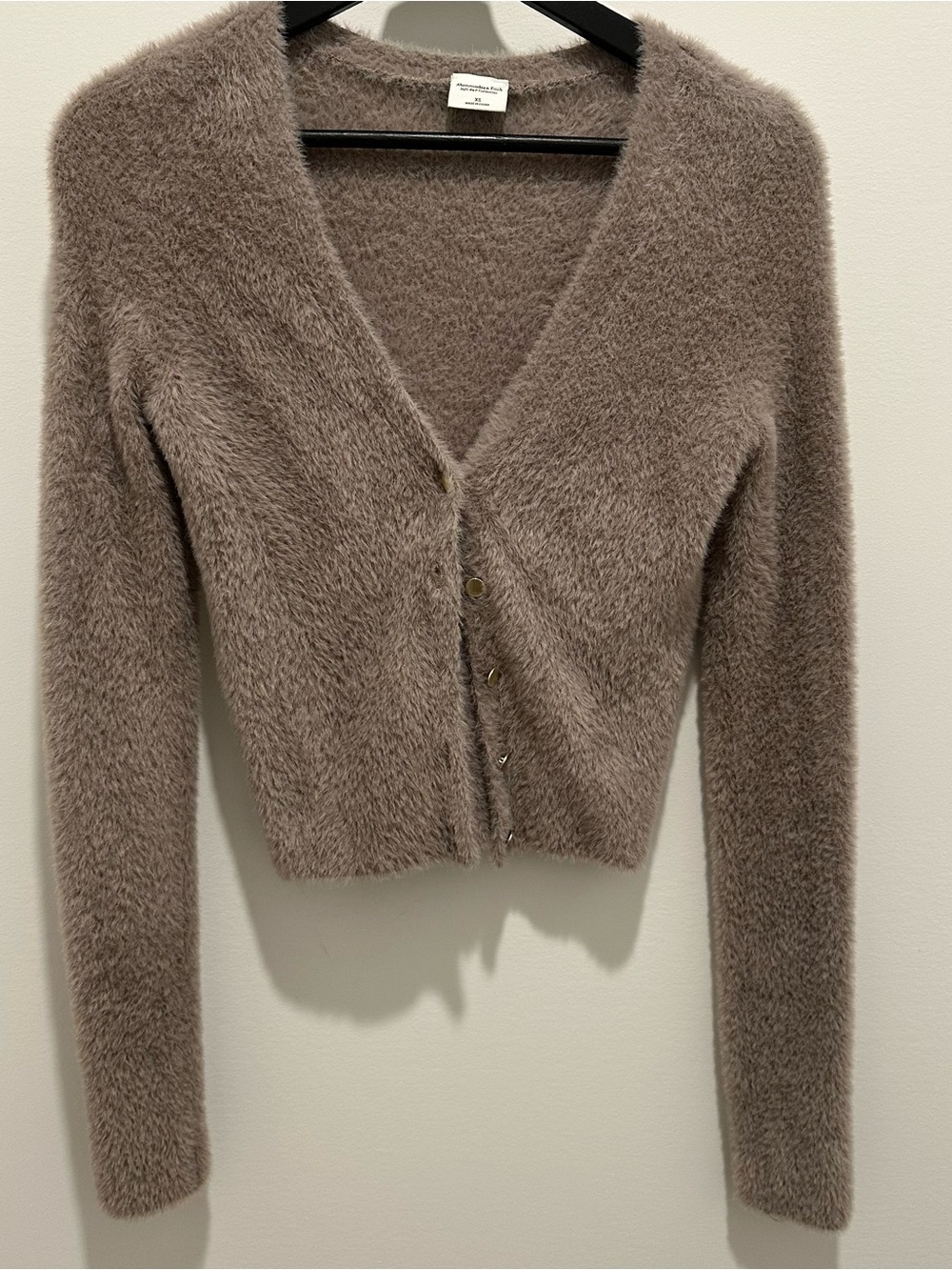 Abercrombie & Fitch Fuzzy V-Neck Cardigan - Taupe